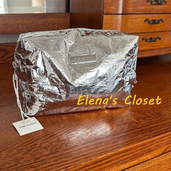 NWT ~ TORY BURCH METALLIC COSTMETIC BAG - Picture 3 of 8